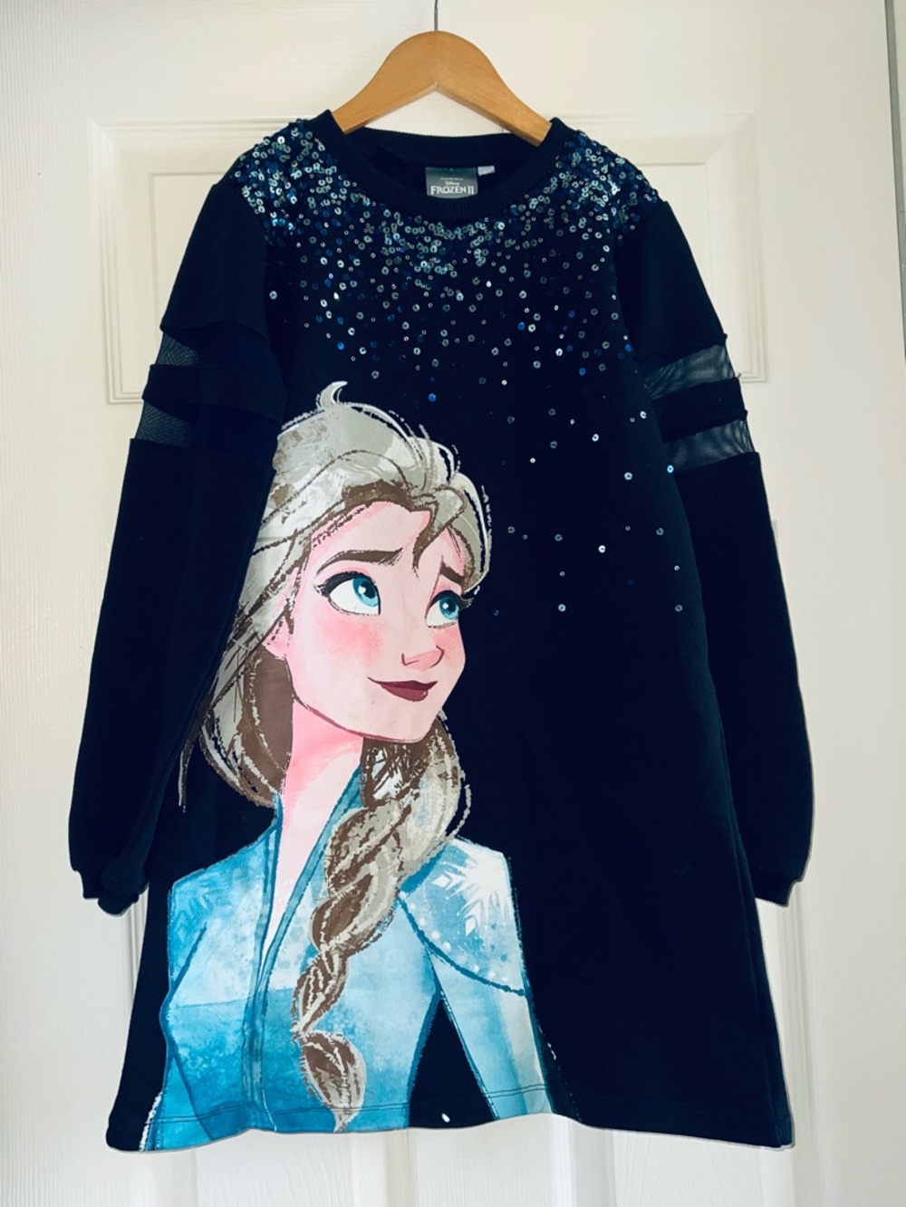 Disney Elsa Sequin Sweatshirt Dress - Black, Blue, Silver